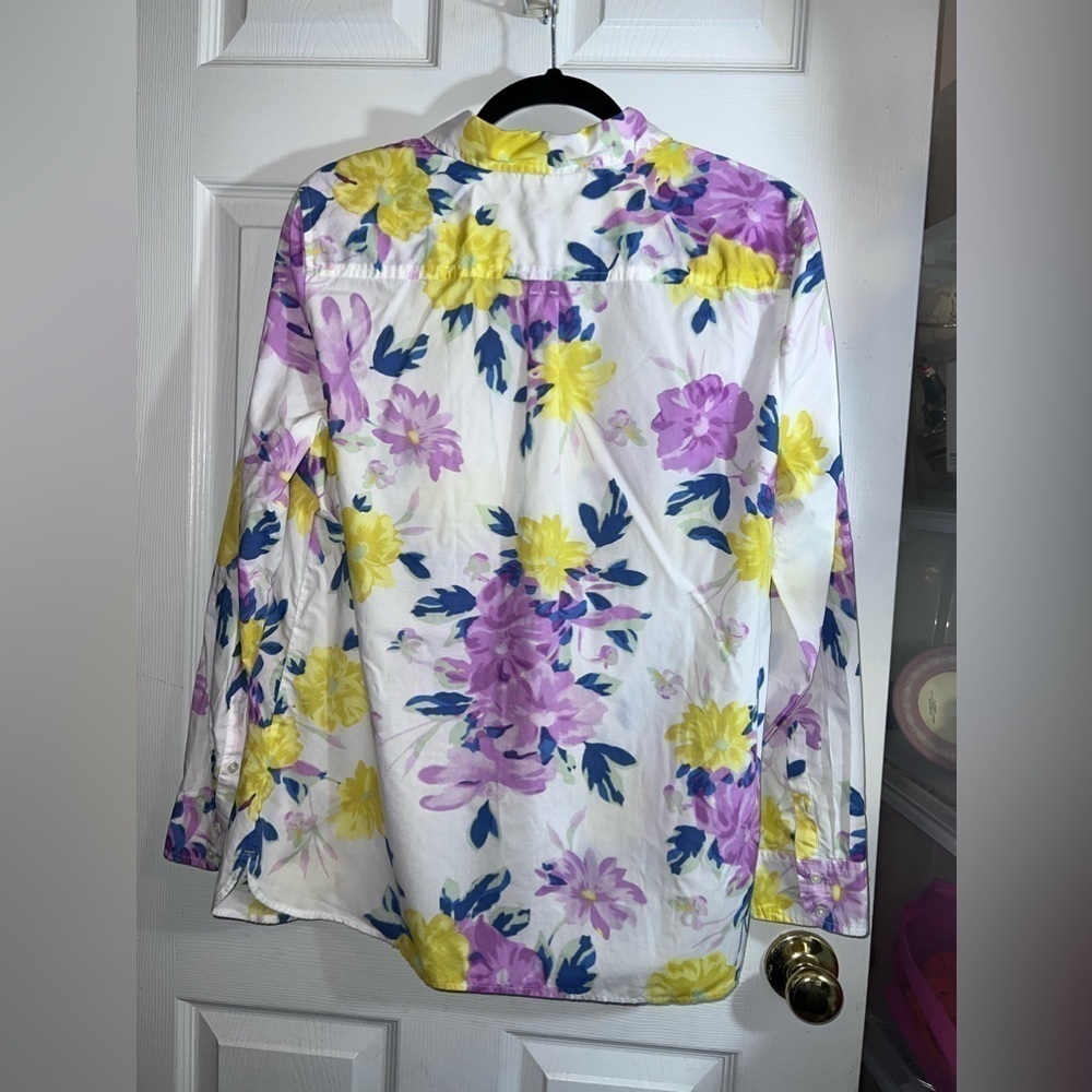 TALBOTS Floral Print Button Down Shirt Long Sleeve Shirt Sz L - Picture 5 of 7